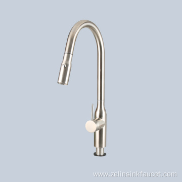 Brushed stainless steel pull faucet